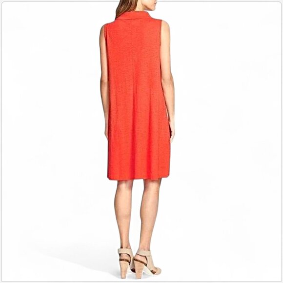 Eileen Fisher Orange Hemp Slub Cowl Neck A-Line Pocket Dress PL Petite Large - Picture 2 of 6